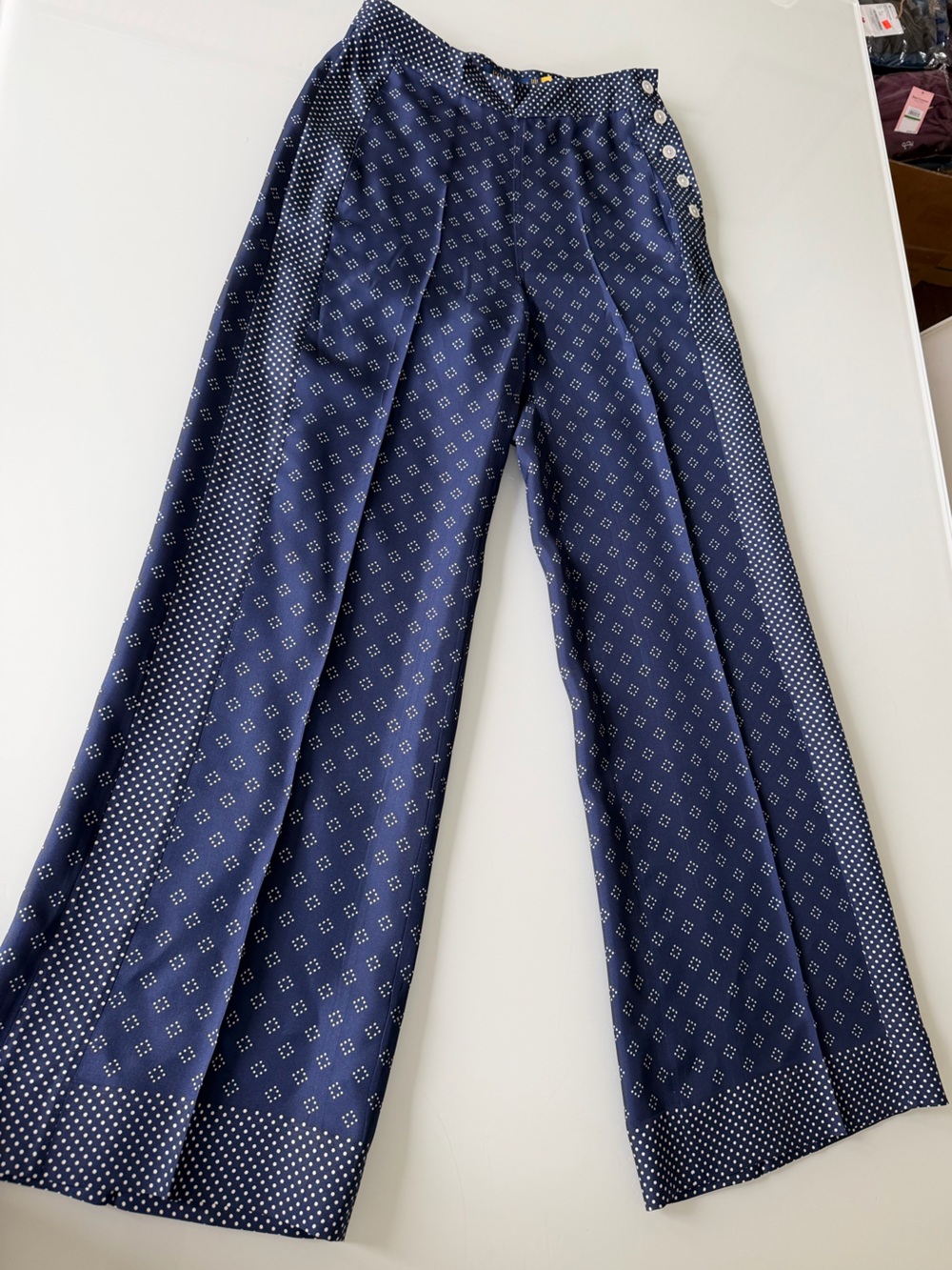 Ralph Lauren Navy Silk Printed Pants - size 0